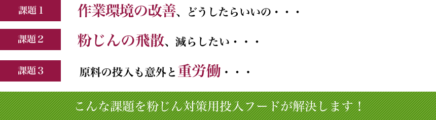 こんな課題を粉じん対策用投入フードが解決します