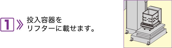 1.投入容器をリフターに載せます。